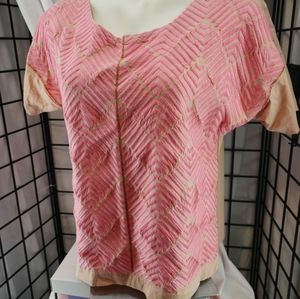 J. Crew Pink Embroidered Herringbone Tee